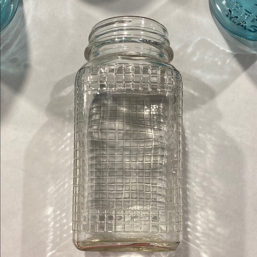 Owens Illinois Hazel Atlas Clear Textured waffle grid clear Glass canning Jar